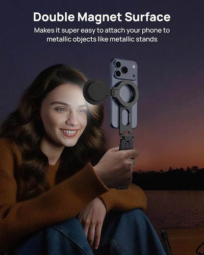 SODI Magnetic Phone Tripod Stand for iPhone - Strong Magnet Foldable Cell Phone Stand for Vlog, Gym, Travel Essentials, Mini Tripod Phone Stand Compatible with iPhone 17 16 15 14 13 12 Series (Black)