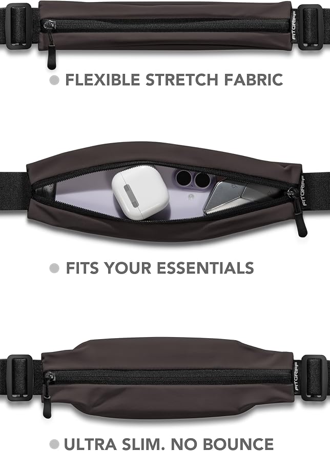 Fitgriff® Running Belt V2 for Men & Women - Slim Fanny Pack, Phone Holder for Jogging, (Fits All Cell Phones) - Money Belt, Runners Waist Pouch (Brown, One Size (Waist 24.4 – 43.3 inches))