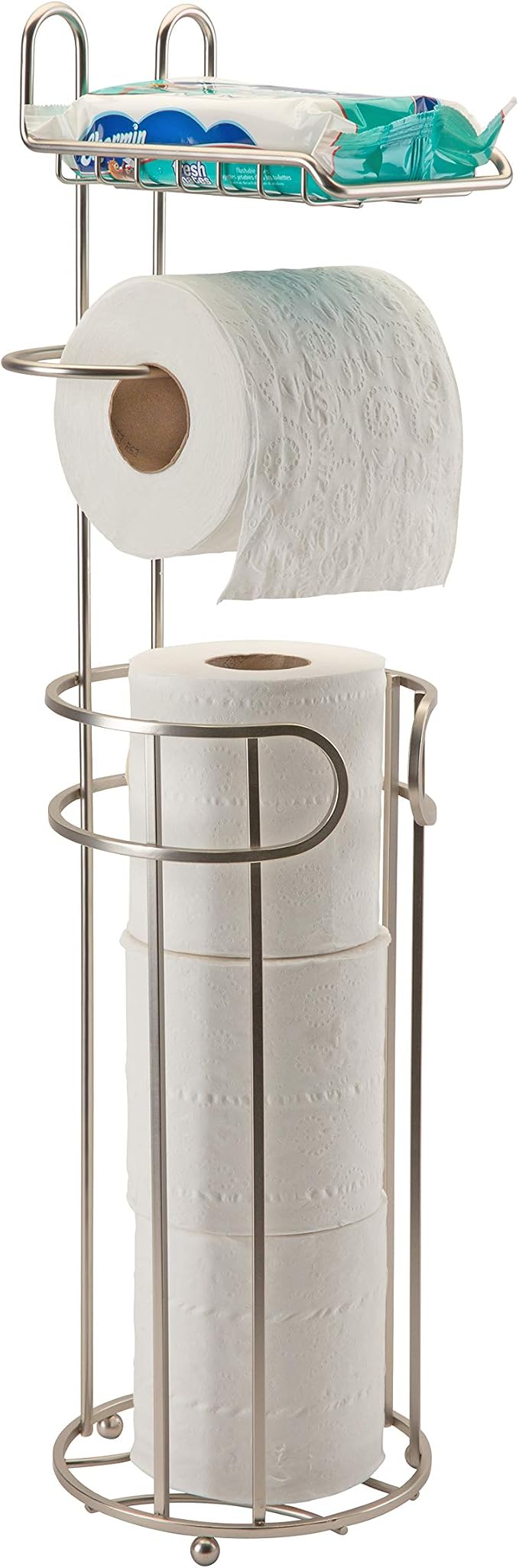 Bath Bliss Contemporary Toilet Paper Reserve and Dispenser | Dimensions: 6. 5" x 6. 5" x 25. 6" | Build in Shelf to Hold Cellphone | Holds 4 Toilet Paper Rolls | Bathroom Accessories | Stain