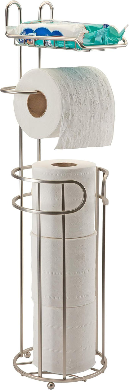 Bath Bliss Contemporary Toilet Paper Reserve and Dispenser | Dimensions: 6. 5" x 6. 5" x 25. 6" | Build in Shelf to Hold Cellphone | Holds 4 Toilet Paper Rolls | Bathroom Accessories | Stain