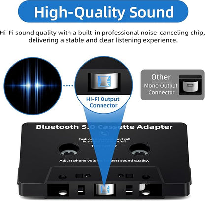 Car Bluetooth Cassette Reciver, Tape Player BT 5.0 Cassette Aux Adapter with Hands-Free