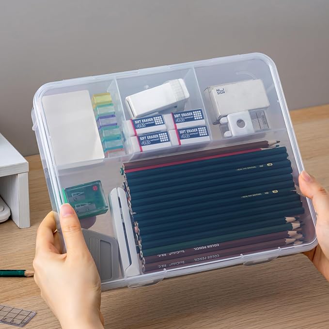 Vidifor 2-Pack Clear Cable Organizer Box with 16 Cable Ties, Portable Cord & Charger Storage for Drawer, Desk, Office & Home (2, Large)