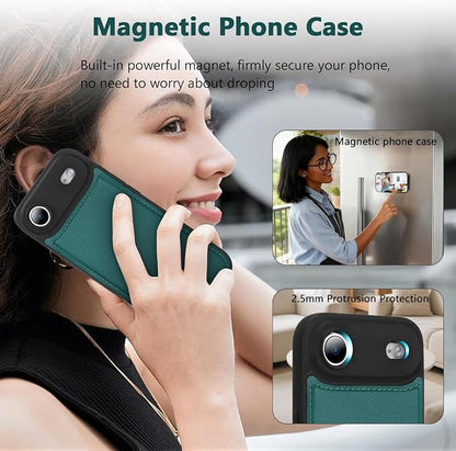 Wallet Case for iPhone Air with Card Holder/Crossbody Wallet/Strap,[RFID Blocking][Magnetic] PU Leather Phone Case for iPhone Air,6.5 in,Green