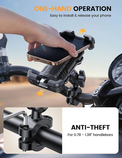 Lamicall Motorcycle Phone Mount Holder - [Metal Extension Arm] [Dual Vibration Dampener] Bike Cell Phone Mount, Bicycle Handlebar Phone Clamp, Gifts for iPhone 16 15 14 Pro Max, 4.7-6.7" Phones