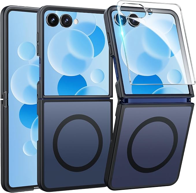 FNTCASE for Samsung-Galaxy Z-Flip-7 Magnetic Case:Translucent Matte Textured Military Grade Drop Protection Phone Cover - Durable Rugged Shockproof Protective Bumper Cases