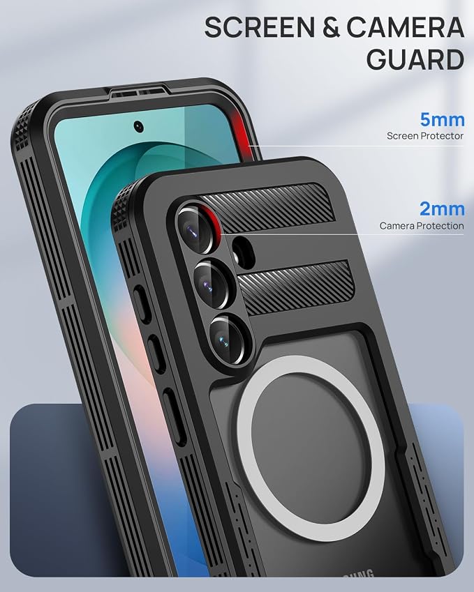 Lanhiem Magnetic for Samsung Galaxy S26 Case, IP68 Waterproof Dustproof Case, [Compatible with Magsafe] [Built-in Screen Protector] Full Body Heavy Duty Rugged Phone Cover 6.3 inch, Black/Clear