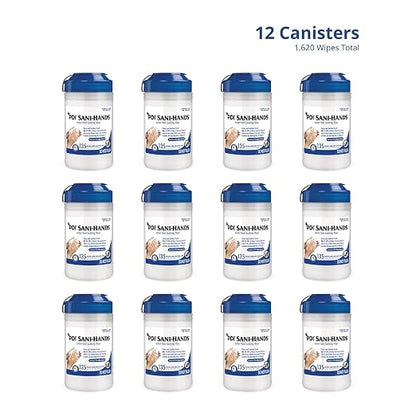 PDI Healthcare P13472 Sani-Hands Instant Hand Sanitizing Wipes, Medium, 6" x 7.5" (12 Canisters of 135 Wipes, 1620 Total)