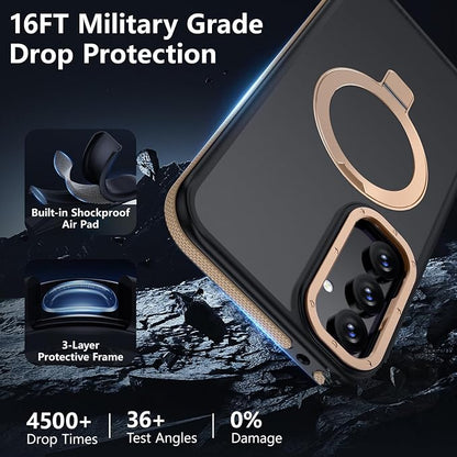 for Samsung Galaxy S23 FE Case, Magnetic Adjustable Ring Stand [Fit for Magsafe], [Military-Grade Shockproof Protection] Phone Case with Kickstand&Ring Holder (Desert Gold)