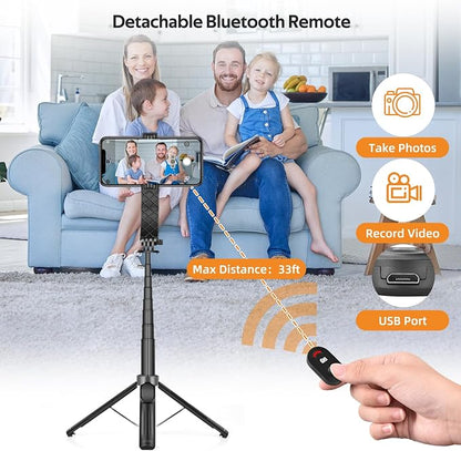 UTEBIT Selfie Stick Tripod for iPhone, 40" Lightweight Phone Tripod Stand with Light & Bluetooth Remote, 3 Light Modes Extendable Selfie Stick Compatible with All iPhone/Android, All-in-1, Black