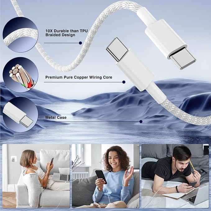 65W Super Fast Charger USB C for iPhone 17 16 15 Pro Max,2Pack 100W [65W Max] 3-Port USB C Wall Charger Block & 3/6/10/10FT Braided Type C Cord for iPhone 17,MacBook iPad for Samsung Galaxy S26 Ultra