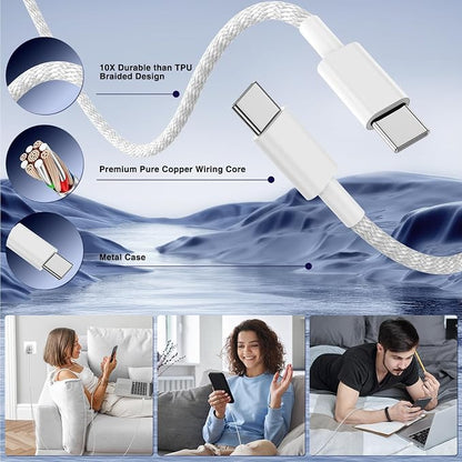 65W Super Fast Charger USB C for iPhone 17 16 15 Pro Max,2Pack 100W [65W Max] 3-Port USB C Wall Charger Block & 3/6/10/10FT Braided Type C Cord for iPhone 17,MacBook iPad for Samsung Galaxy S26 Ultra