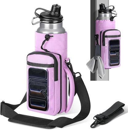 MoKo Magnetic Gym Bag, Magnetic Water Bottle Holder with Clear Phone Pouch, Built-in 4 Magnets Fitness Bag for Men and Women Compatible with Most Water Bottles, Gym Accessories Gifts, Purple