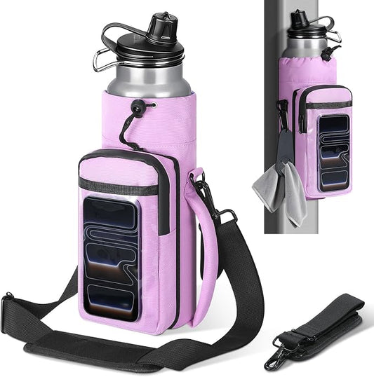 MoKo Magnetic Gym Bag, Magnetic Water Bottle Holder with Clear Phone Pouch, Built-in 4 Magnets Fitness Bag for Men and Women Compatible with Most Water Bottles, Gym Accessories Gifts, Purple
