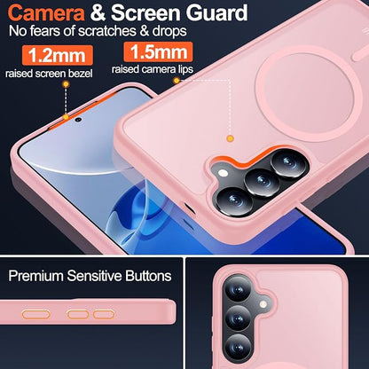 MOZOTER for Samsung Galaxy S25 Plus Case with Magnetic,[Compatible with MagSafe][12Ft Military Dropproof][2*Screen Protector] Translucent Anti-Slip Back Slim Shockproof Case for S25 Plus,6.7"-Pink