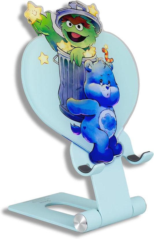 Sonix Character Phone Stand | Adjustable Cell Phone Holder, Desk Stand, Dock | Care Bears x Sesame Street Blue | Grumpy Bear & Oscar the Grouch
