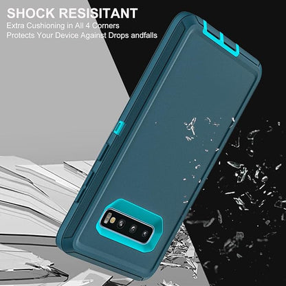 for Samsung Galaxy S10 Plus Case, with 2Pcs [Self Healing Flexible TPU Screen Protector & Camera Lens Protector] Military Grade 3 in 1 Heavy Duty Case for Galaxy S10 Plus (Blue/Turquoise)