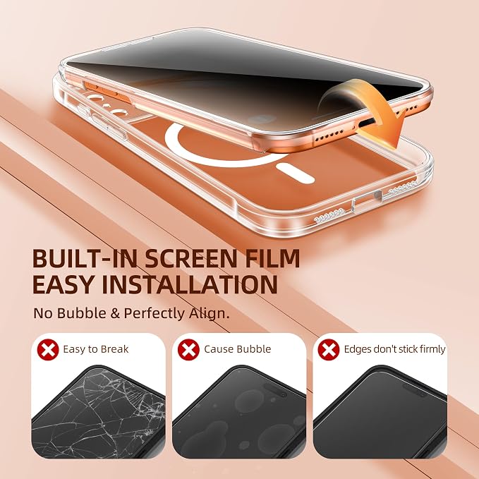 BERFY for iPhone 17 Pro Case, Compatible with MagSafe, Built-in Privacy Screen Protector, Camera Protection, Shockproof Full Body Phone Case 6.3", Clear