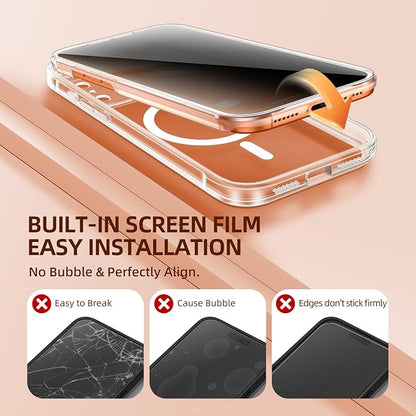 BERFY for iPhone 17 Pro Case, Compatible with MagSafe, Built-in Privacy Screen Protector, Camera Protection, Shockproof Full Body Phone Case 6.3", Clear
