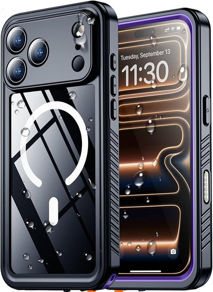 SPIDERCASE Magnetic for iPhone 17 Pro Case Waterproof,Built-in Screen & Camera Lens Protector[IP68 Waterproof] [Military Grade Shockproof] Full Body Protection Cover for iPhone 17 Pro 6.3’’,Purple
