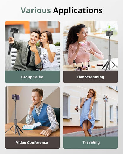 Sensyne 60" Phone Tripod - Selfie Stick, Lightweight All in One Phone Tripod Integrated with Wireless Remote Compatible with All Cell Phones for Selfie/Video Recording/Photo/Live Stream/Vlog（Black）