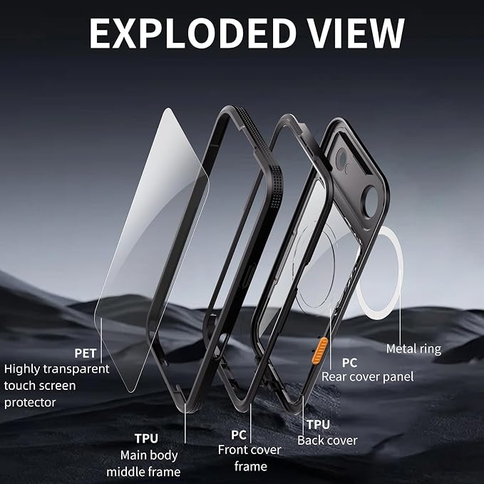 Omio for iPhone Air Waterproof Case Compatible with MagSafe, Magnetic Waterproof Full Body IP68 Underwater Case Built-in Screen Protector Military Grade Shockproof Cover for Men Women Black