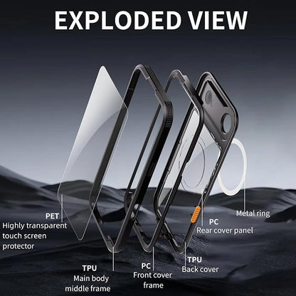 Omio for iPhone Air Waterproof Case Compatible with MagSafe, Magnetic Waterproof Full Body IP68 Underwater Case Built-in Screen Protector Military Grade Shockproof Cover for Men Women Black