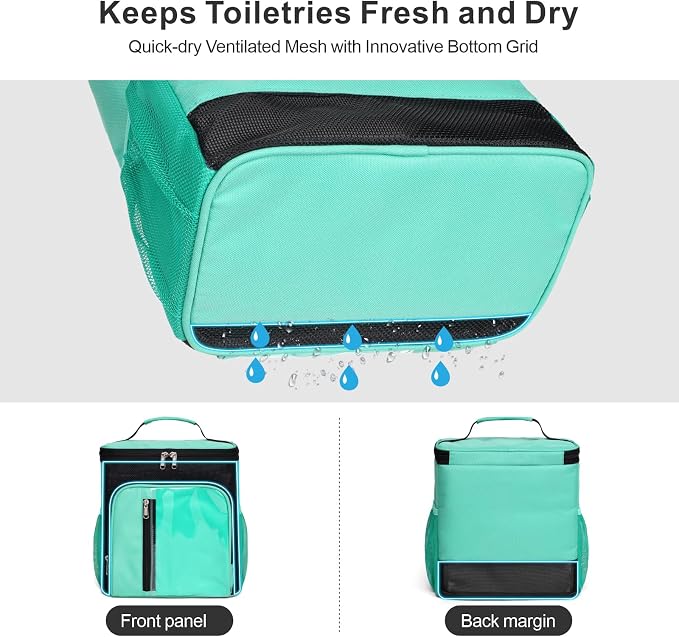 F-color Shower Caddy Portable for College Dorm Essentials - Large Hanging Sturdy Handle Toiletry Tote Bag with Hook, Multiple Pockets, Quick Dry Organizer for Camping, Travel, Gym, Cyan