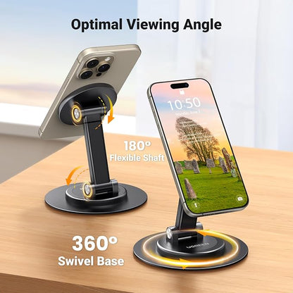UGREEN Magnetic Phone Stand for MagSafe, Height Adjustable iPhone Stand for Desk with 360° Rotation Compatible for iPhone 17 Air 16 Pro 15 Pro Max 14 Plus 13 12 and MagSafe Case, Black