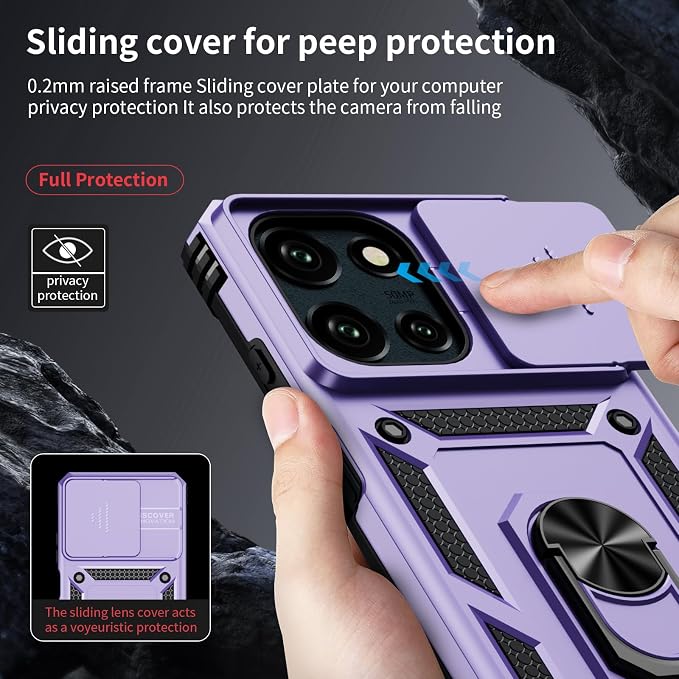 Weycolor for Moto G Stylus 2025 Case with Camera Lens Cover, HD Screen Protector, 10 FT Military Grade Drop Protection, Magnetic Ring Holder Kickstand Protective Phone Case, Lavender