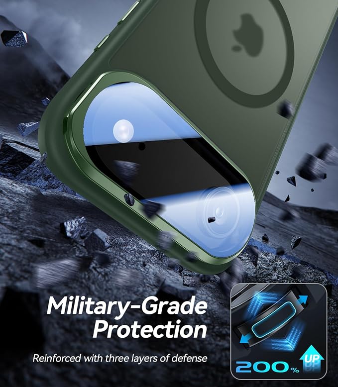 [Upgraded Full Camera Protection] for iPhone Air Case with Camera Cover Stand [Fit for MagSafe][10FT Mil-Grade Protection] Translucent Magnetic Phone Cover for iPhone 17 Air Case, Green