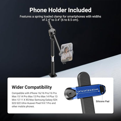 NEEWER Basics Overhead Phone Mount Holder Stand, Metal Desk Tripod Camera Rig Compatible with iPhone Android Samsung for Cooking Makeup Drawing Vlogging Live Streaming Filming Video Recording, ST013