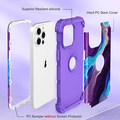 Hocase for iPhone 13 Pro Max Case, Heavy Duty Shockproof Protection Soft Silicone Rubber Bumper+Hard Plastic Hybrid Protective Case for iPhone 13 Pro Max (6.7") 2021 - Blue Purple Marble