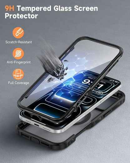 seacosmo for iPhone 17 Pro Case, Full Body Bumper with Built-in Tempered Glass Screen and Camera Lens Protector, Compatible with MagSafe, Shockproof 17 Pro Phone Case, 6.3", Black Matte