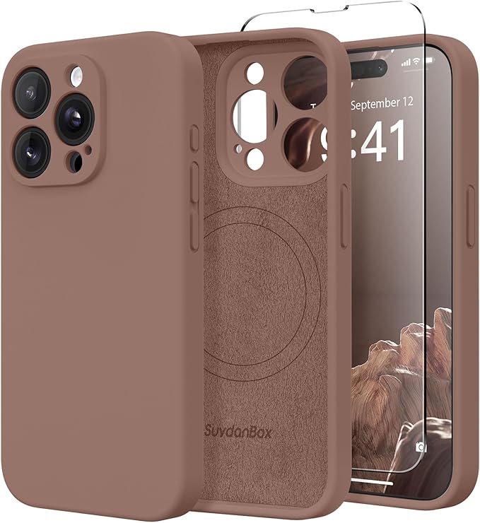 Magnetic for iPhone 13 Pro Max Case, Compatible with MagSafe, [Full Camera Protection][Screen Protector] Silicone Shockproof Protective Phone Case for iPhone 13 Pro Max 6.7", Brown