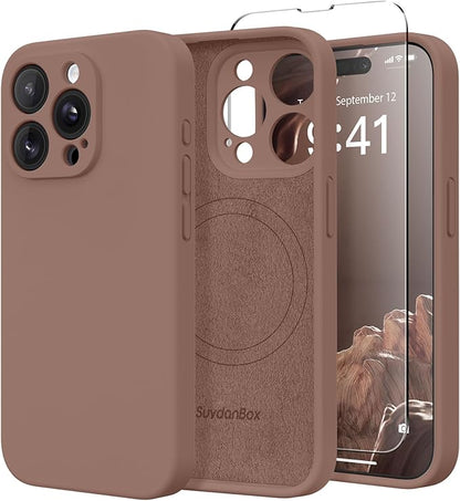 Magnetic for iPhone 13 Pro Max Case, Compatible with MagSafe, [Full Camera Protection][Screen Protector] Silicone Shockproof Protective Phone Case for iPhone 13 Pro Max 6.7", Brown