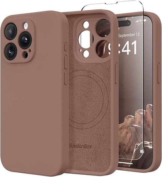 Magnetic for iPhone 13 Pro Max Case, Compatible with MagSafe, [Full Camera Protection][Screen Protector] Silicone Shockproof Protective Phone Case for iPhone 13 Pro Max 6.7", Brown