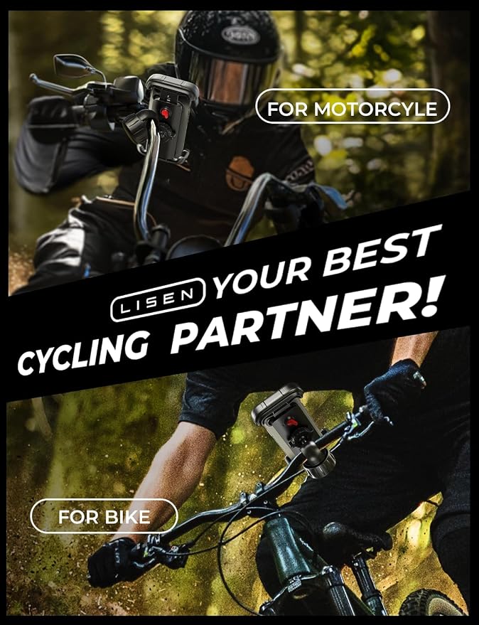 LISEN for iPhone 17 Bike Phone Holder for Motorcycle, [Compatible with Large Phone ＆ Anti-Navigation Shaking], Bicycle Phone Holder Handlebar Cell Phone Clamp for iPhone 17 Air Pro Max 16 15 Samsung