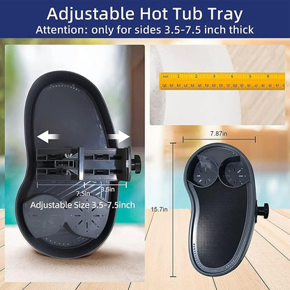 Heayzoki Hot Tub Tray Table with Adjustable Drink Holders, Spa Cup Holder, Durable Portable Accessory