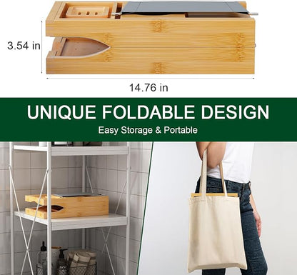Bamboo Bathtub Caddy Tray Expandable for Luxury Bath, Bath Accessories & Table with Wine Glass Holder, Book Stand Bathroom Organizer with Extending Sides for Men/Women,Natural
