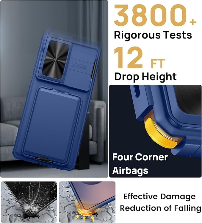 SSLOTSCASE for Samsung Galaxy S25 Ultra Case with Stand & Credit Card Holder & Sliding Camera Cover, Full-Body Drop Proof TPU Soft Silicone Edge Protective Case Cover for Galaxy S25 Ultra 6.9‘’, Blue