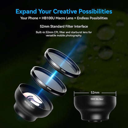 APEXEL 100Ultra Macro Lens with CPL Starlight - Enhanced Version Smartphone Lens for iPhone, Samsung, Pixel | Pro Macro Photography of Flowers, Iinsects, Jewelry, Food Details and Other Small Objects