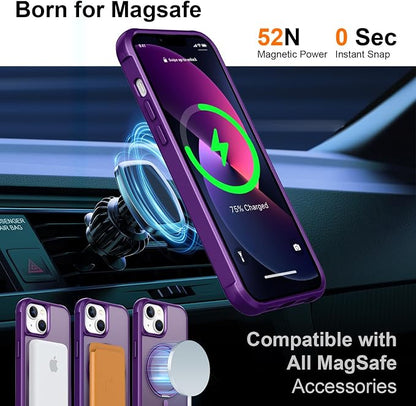 360° Magnetic Swivel Ring for iPhone 13 case, Built-in Metal Stand and Ring Holder, Magsafe Compatible, Military Grade Protection, Shockproof - Purple