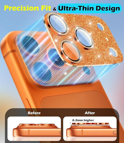 imluckies Compatible with iPhone 17 Pro Camera Lens Protector Bling, Ultra HD Tempered Glass Shiny Diamond Camera Plate Sparkle Screen Protection, 9H Anti-Scratch & Easy Install, Glitter Orange