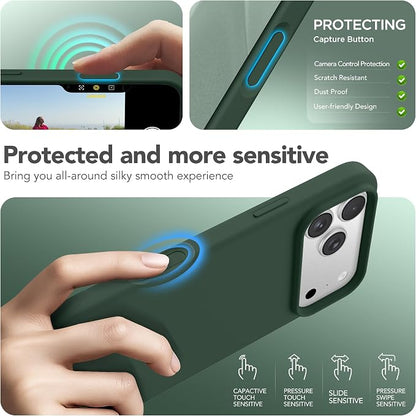 GONEZ Magnetic for iPhone 17 Pro Case, Compatible with MagSafe, [Screen Protector + Camera Lens Protector], Liquid Silicone Anti-Scratch Shockproof Protective Phone Case 6.3 inch, Army Green