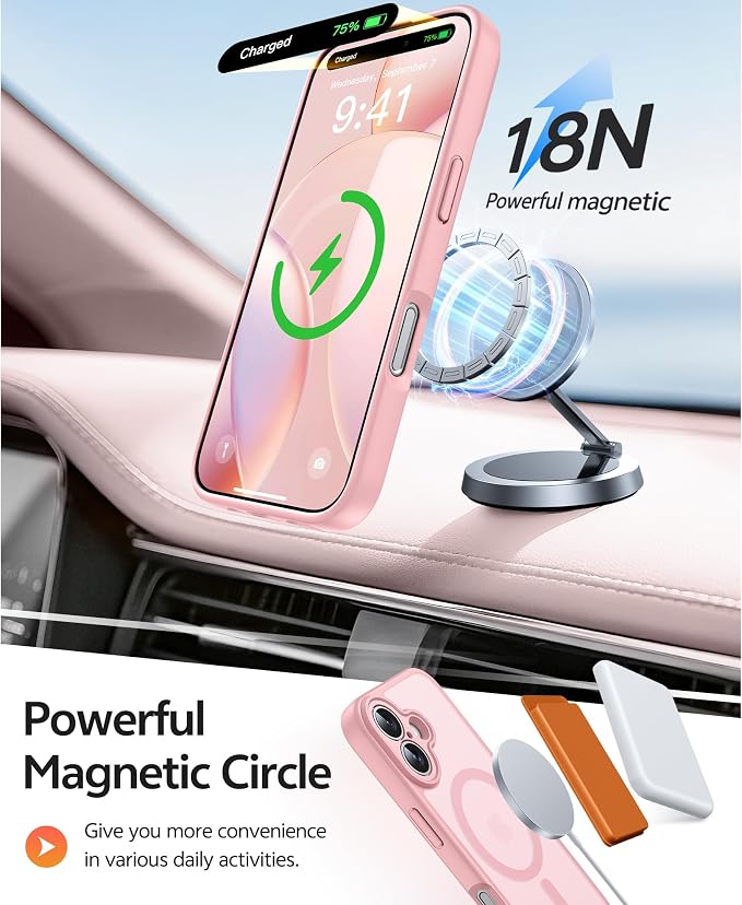 FNTCASE for iPhone 16 Case: [Compatible with Magsafe] Translucent Matte Cases with [Full Camera Protection] [Screen Protector] Military Grade Shockproof Protective Phone Cover - Light Pink
