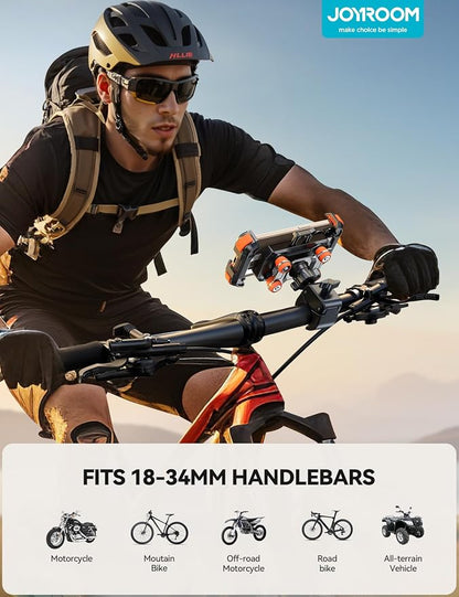 JOYROOM Motorcycle Phone Mount Holder - [Dual Vibration Dampener] 150mph Anti-Shock Phone Holder for Motorcycle [Upgrade Metal Handlebar Clamp] - Bike Phone Holder Mount for 4.7-7" Phones Orange