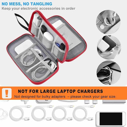 ZINMARK Portable Cable Organizer Case,Travel Pouch with Double-Layer Storage for Cables,Chargers,Earbuds & Phone,Black Red– Small Size