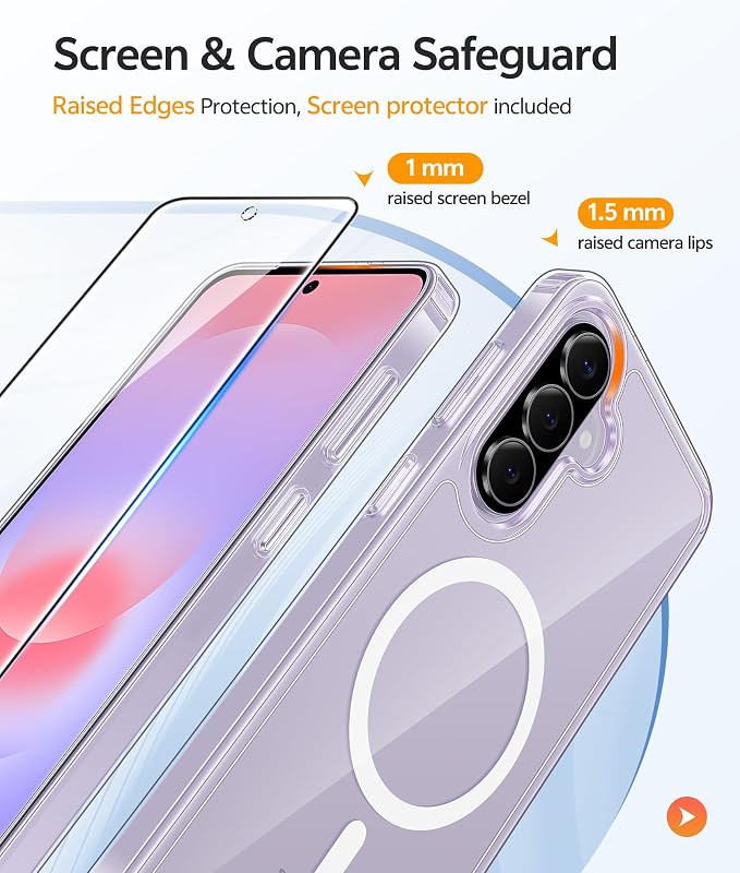 FNTCASE for Galaxy A37/A36 5G Phone Case, Fit for Magsafe, Screen Protector | Anti Yellowing Magnetic Back, 14FT Military Grade Drop Protection, Shockproof Protective, for Samsung A37 Cover, Transparent