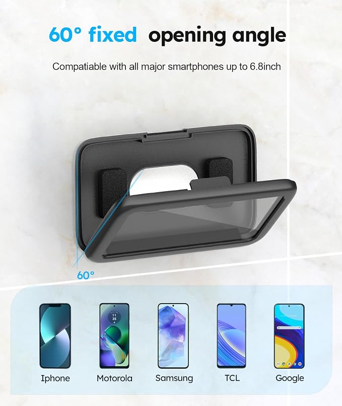 Waterproof, Upgraded IPx7 Wall Mount, 480° Rotation, HD Touchscreen, Ideal for 4-7” Smartphones - Perfect Shower Accessories-Black