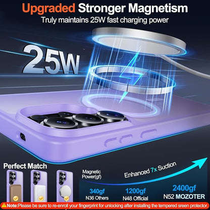 MOZOTER for Samsung Galaxy S26 Ultra Case with Magnetic,[Compatible with MagSafe][12Ft Military Dropproof][2*Screen Protector] Translucent Anti-Slip Back Slim Shockproof Case for S26 Ultra-Purple | [12Ft Military Dropproof][2*Screen Protector]Transluce...